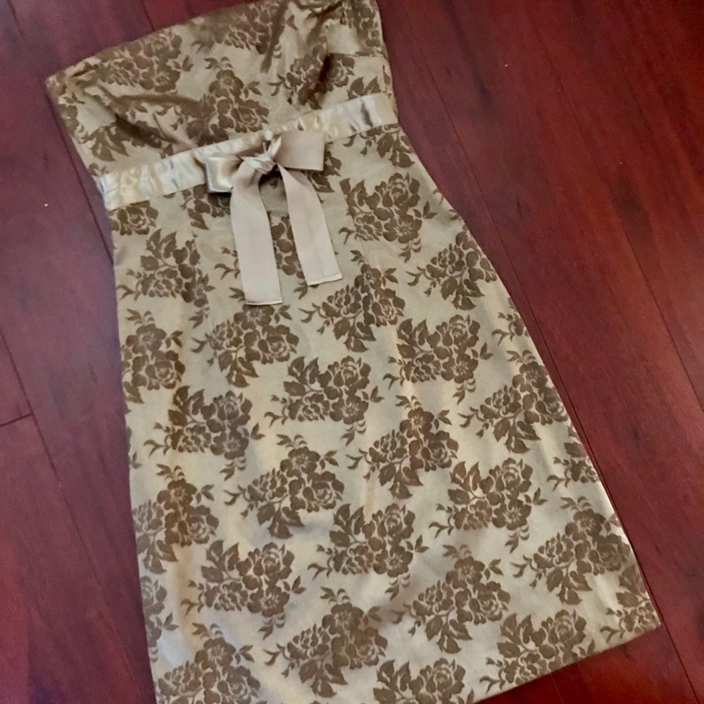 My Michelle Strapless Gold Brocade Dress